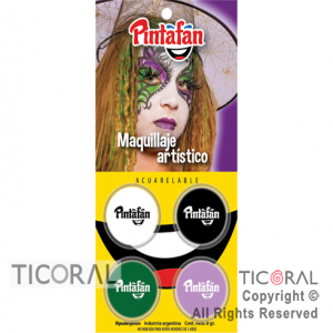 MAQUILLAJE ARTISTICO PINTAFAN HALLOWEEN 1 LILA VERDE BLANCO NEGRO SET X 4 8GR 05-08 3 BLISTERS